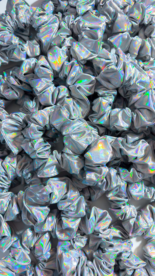 Holographic Iridescent Silver Scrunchie