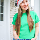 Rainbow and White Slouchy Adult Size Beanie with removable pom pom